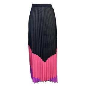 ABS by Allen Schwartz sz Large Long Maxi Pink Black Purple Pleated Sheer Modest